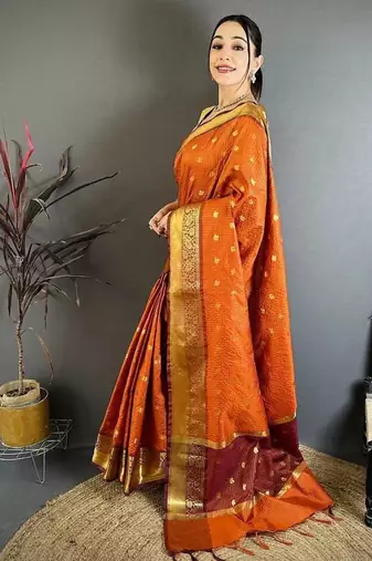 Orange Color weaving butti work  tissue saree