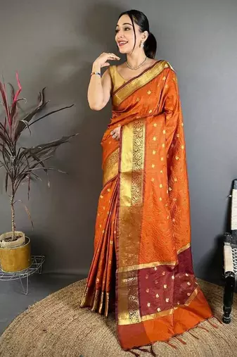Orange Color weaving butti work  tissue saree
