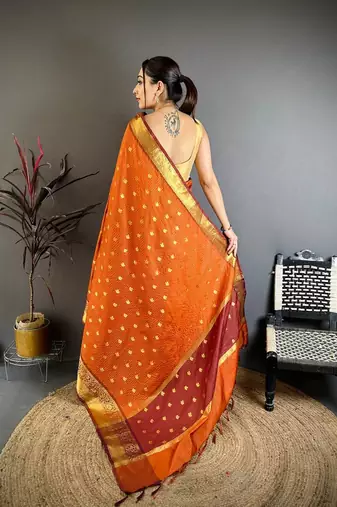 Orange Color weaving butti work  tissue saree
