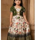 White soft silk zari weaving gown with embroidered koti