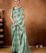 Sea green satin silk fabric ready to wear festive rich bandhani saree
