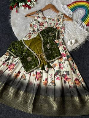 white silk kids gown with zari weaving koti design 3