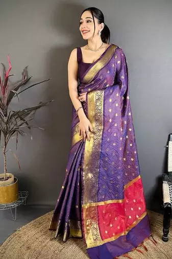 Purple Color weaving butti work  tissue saree