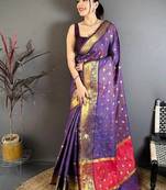 Purple Color weaving butti work  tissue saree