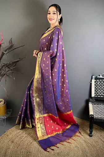 Purple Color weaving butti work  tissue saree