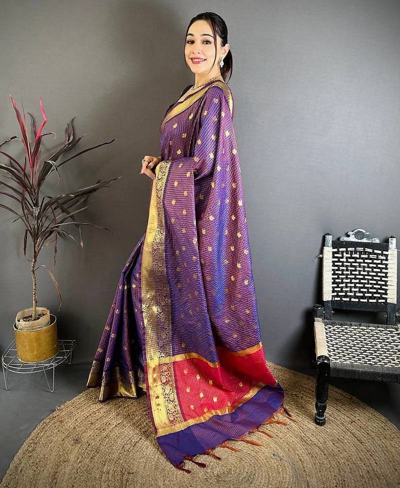 Purple Color weaving butti work  tissue saree