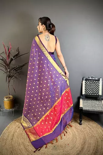 Purple Color weaving butti work  tissue saree