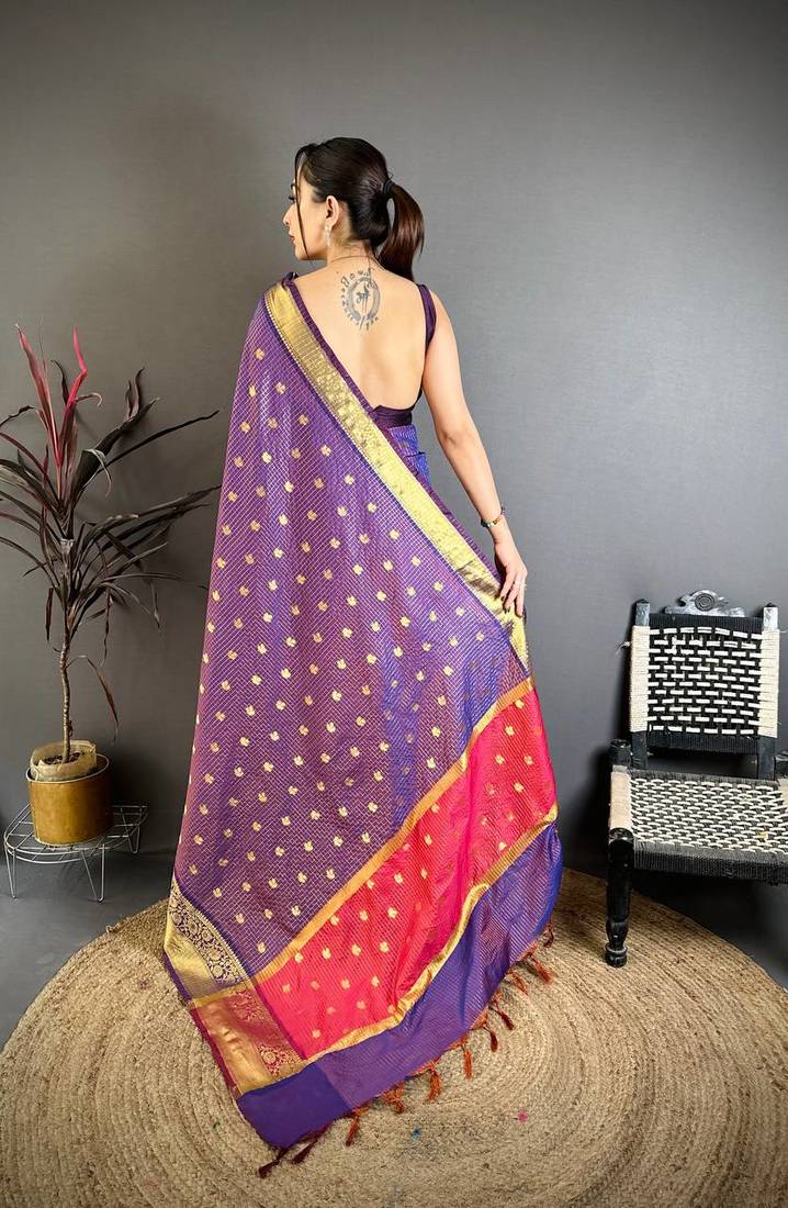 Purple Color weaving butti work  tissue saree