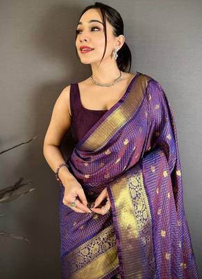 Purple Color weaving butti work  tissue saree 4