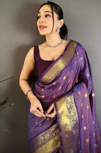 Purple Color weaving butti work  tissue saree