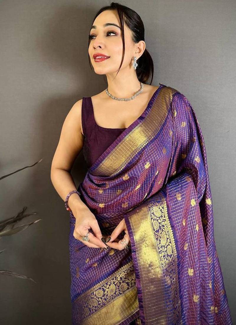 Purple Color weaving butti work  tissue saree
