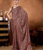 Brown color satin silk fabric ready to wear festive rich bandhani saree