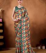 Multi color satin silk fabric ready to wear festive rich bandhani saree