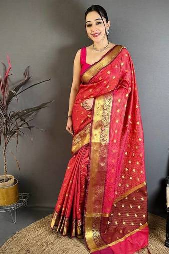 Rani Pink Color weaving butti work  tissue saree