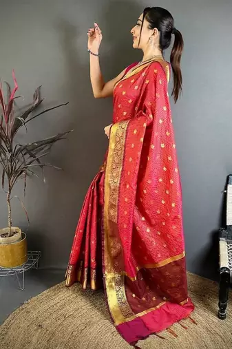 Rani Pink Color weaving butti work  tissue saree