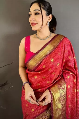 Rani Pink Color weaving butti work  tissue saree