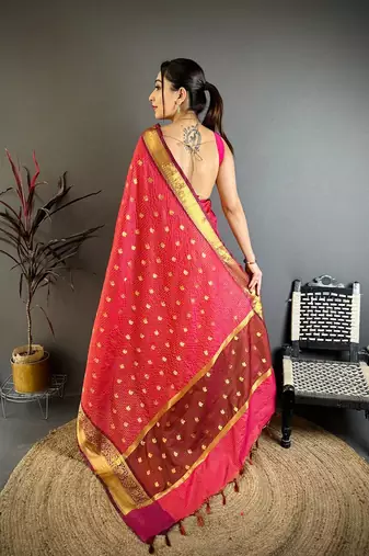 Rani Pink Color weaving butti work  tissue saree