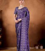 Purple color satin silk fabric ready to wear festive rich bandhani saree