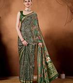 Olive color satin silk fabric ready to wear festive rich bandhani saree
