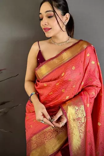 Red Color weaving butti work  tissue saree