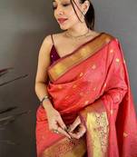 Red Color weaving butti work  tissue saree