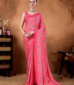 Pink color satin silk fabric ready to wear festive rich bandhani saree