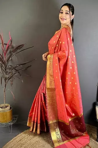 Red Color weaving butti work  tissue saree