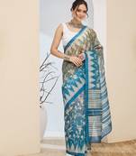 Mahendi color silk blended designer digital printed partywear saree
