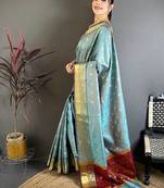 Sky Blue Color weaving butti work  tissue saree
