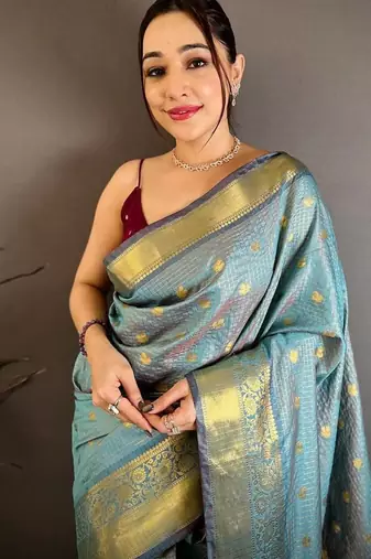 Sky Blue Color weaving butti work  tissue saree