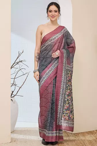 Multi color silk blended designer digital printed partywear saree