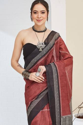 Maroon color silk blended designer digital printed partywear saree