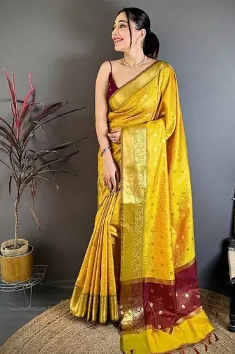 Yellow Color weaving butti work  tissue saree