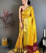 Yellow Color weaving butti work  tissue saree