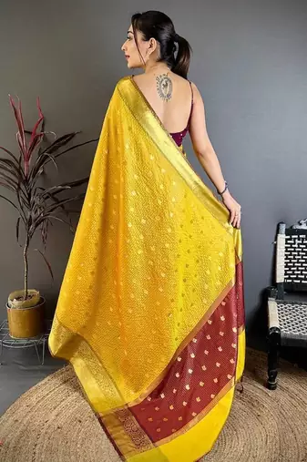 Yellow Color weaving butti work  tissue saree