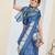 Blue color silk blended designer digital printed partywear saree