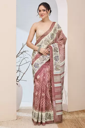 Pink color silk blended designer digital printed partywear saree