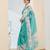 Turquoise color silk blended designer digital printed partywear saree