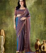 Blue color designer lace border silk blend fabric ceremonial partywear saree