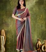 Red color designer lace border silk blend fabric ceremonial partywear saree