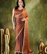 Brown color designer lace border silk blend fabric ceremonial partywear saree