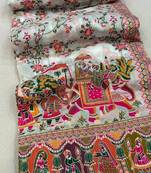 White Color Kashmiri Thread Wooven  Silk Saree