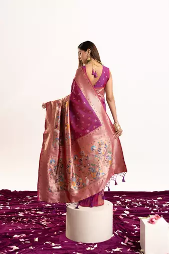 Magenta faux banarasi silk blend heavy partywear ceremonial saree