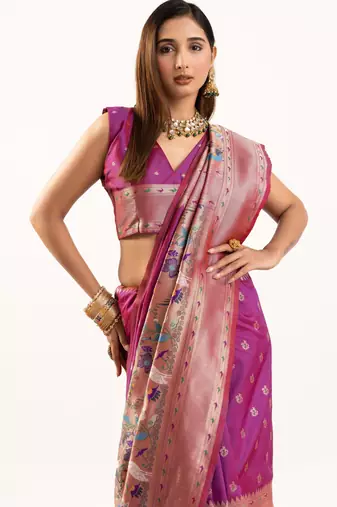 Magenta faux banarasi silk blend heavy partywear ceremonial saree