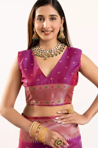 Magenta faux banarasi silk blend heavy partywear ceremonial saree
