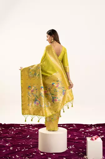 Pista faux banarasi silk blend heavy partywear ceremonial saree