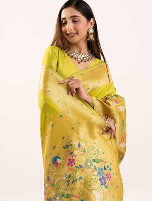 Pista faux banarasi silk blend heavy partywear ceremonial saree 3