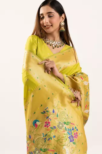 Pista faux banarasi silk blend heavy partywear ceremonial saree