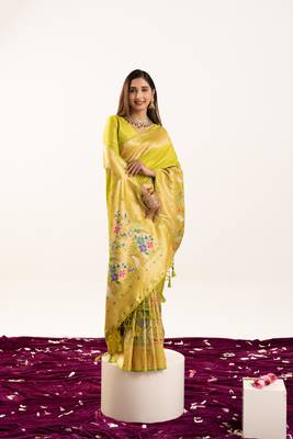 Pista faux banarasi silk blend heavy partywear ceremonial saree 4