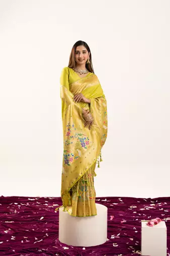Pista faux banarasi silk blend heavy partywear ceremonial saree
